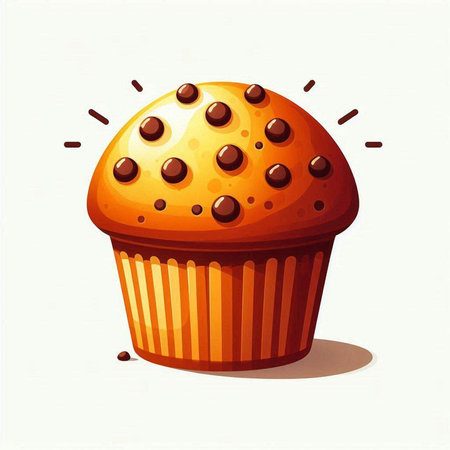 Illustration of a cupcake with chocolate chips on a white backgroundのイラスト素材