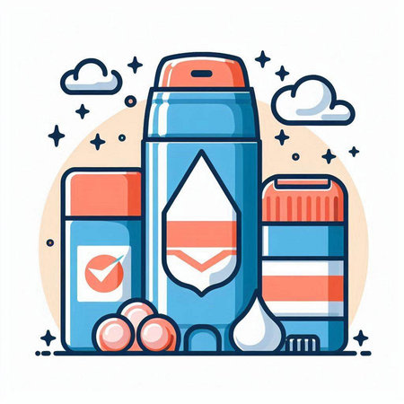Bottle of protein powder and protein powder. Vector illustration in flat styleのイラスト素材