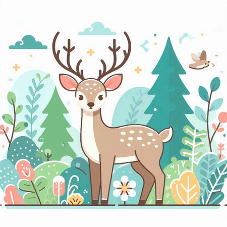 Cute deer in the forest. Vector illustration for your design.のイラスト素材