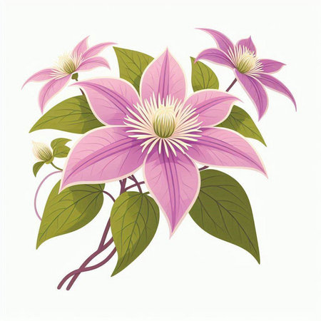 Beautiful pink clematis isolated on white background. Vector illustration.のイラスト素材
