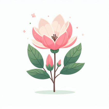 Beautiful pink magnolia flowers isolated on white background. Vector illustration.のイラスト素材
