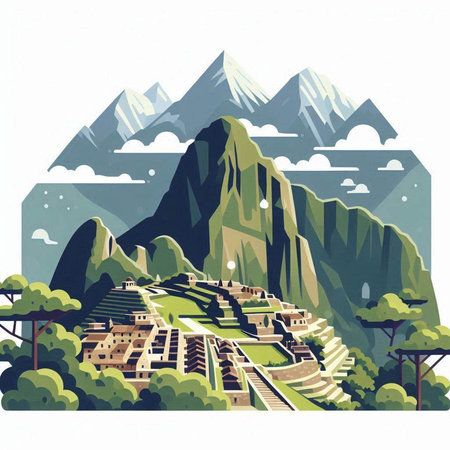 Landscape of mountains and forest. Vector illustration in retro style.のイラスト素材