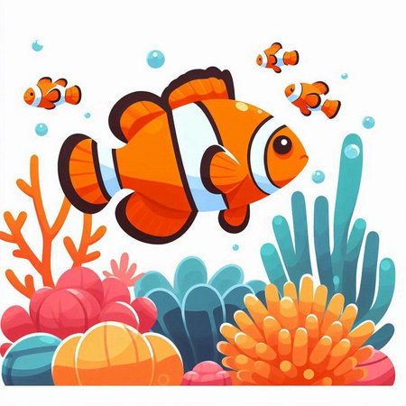Clownfish and sea anemone. Cartoon vector illustration.のイラスト素材
