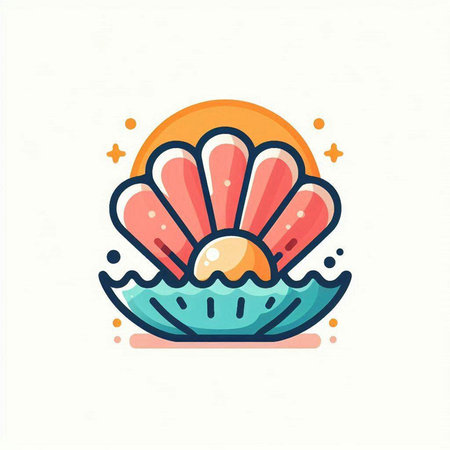 Sea shell icon. Vector flat illustration. Isolated on white background.のイラスト素材