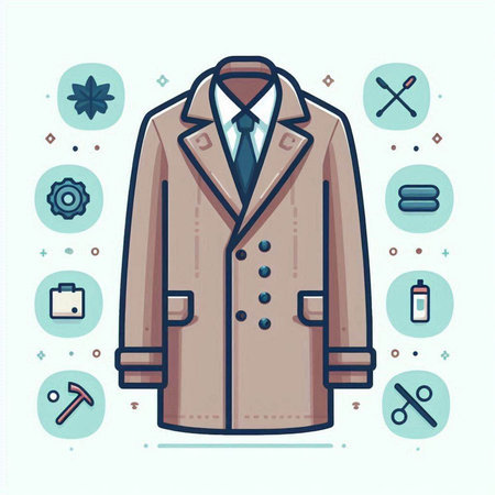 Men's coat and accessories for work. Vector illustration in flat styleのイラスト素材