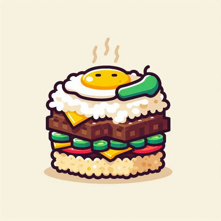 Illustration of a sushi with a fried egg on top, vector illustrationのイラスト素材