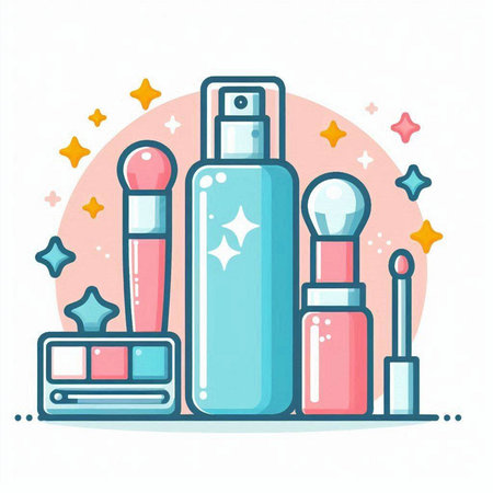 Cosmetics and makeup products, vector illustration. Flat design style.のイラスト素材