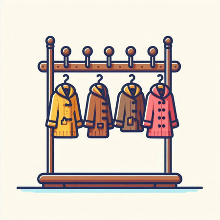 Illustration of a coat rack with winter clothes on a white backgroundのイラスト素材