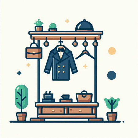 Fashion store flat line icon set. Vector illustration of clothes store.のイラスト素材