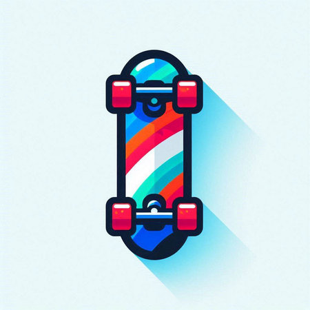 Skateboard icon, vector illustration. Flat design style with long shadowのイラスト素材