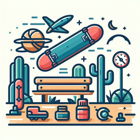 Line art flat design travel and tourism icons set. Vector illustration.のイラスト素材
