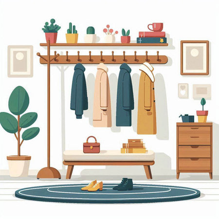 Interior of dressing room with furniture. Vector illustration in flat styleのイラスト素材