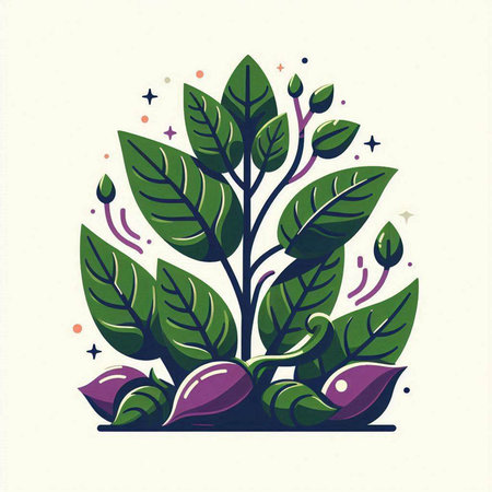 Vector illustration of a stylized green plant with leaves and flowers.のイラスト素材
