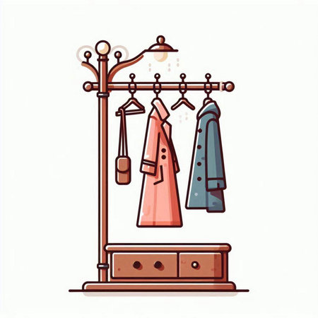 Fashionable wardrobe. Clothes hanging on a hanger. Vector illustration.のイラスト素材