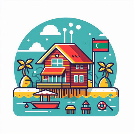 Vector illustration of a bungalow on the beach. Summer vacation concept.のイラスト素材