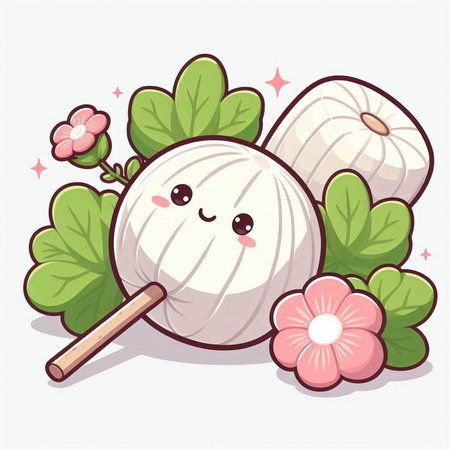 Illustration of Cute White Radish Cartoon Mascot Characterのイラスト素材