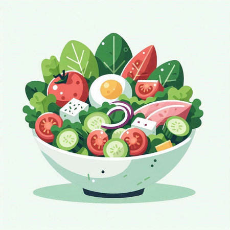 Salad in a bowl. Vector illustration of a salad in a bowl.のイラスト素材