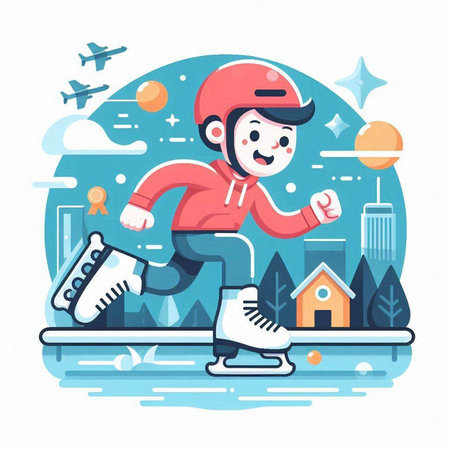 Little girl skating on the ice rink. Winter sport. Vector illustrationのイラスト素材