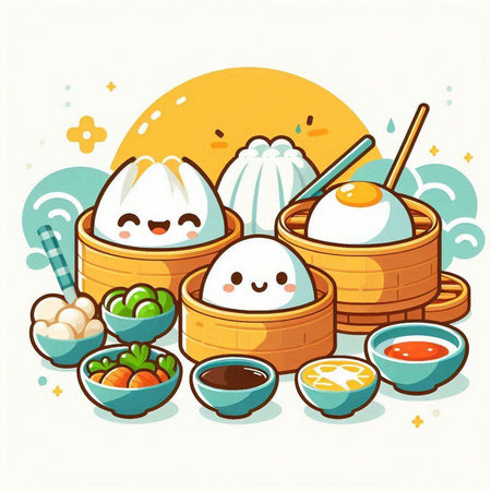 Illustration of Chinese food, dim sum, dumplings, dumplingsのイラスト素材