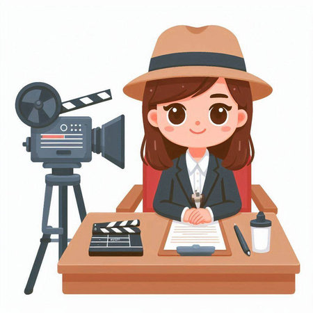 Illustration of a Teenage Girl Studying in a Video Studioのイラスト素材