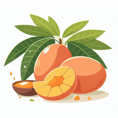 Mango fruit isolated on white background. Vector illustration in cartoon style.のイラスト素材