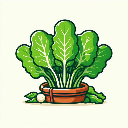Lettuce in a pot. Vector illustration isolated on white background.のイラスト素材