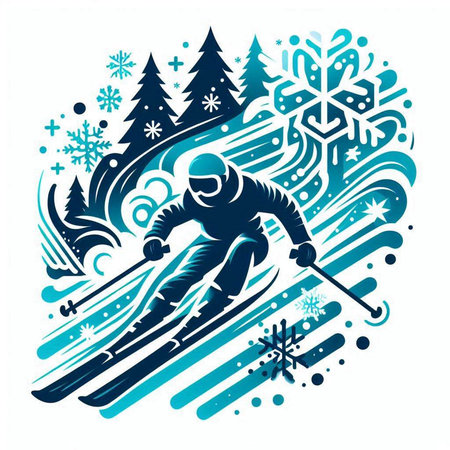 Winter sports background with skier and snowflakes, vector illustrationのイラスト素材