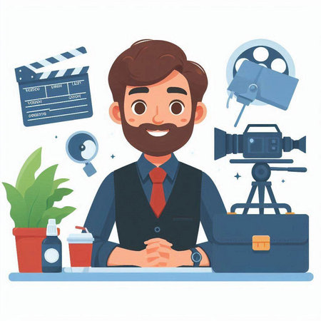 Cinema director with camera and equipment. Vector illustration in cartoon styleのイラスト素材