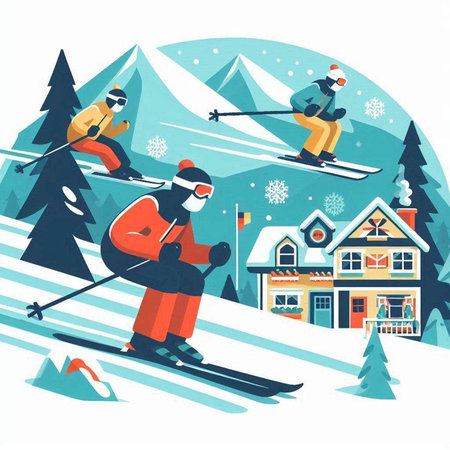 Ski resort. Vector illustration in flat style on the theme of winter sports.のイラスト素材