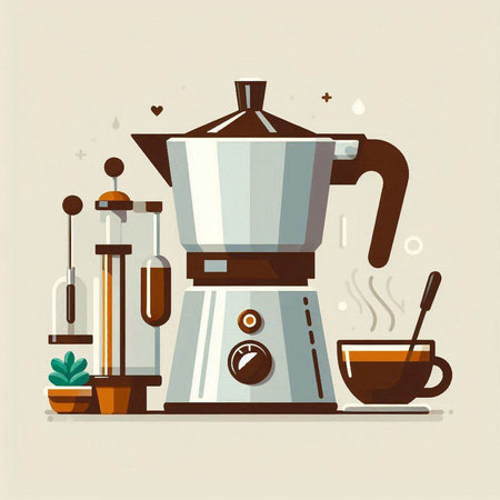 Coffee maker and cup of coffee. Flat style vector illustration.のイラスト素材