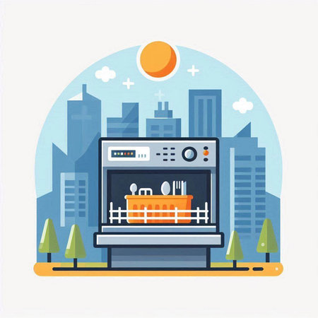 Coffee machine in the city. Flat style vector illustration.のイラスト素材