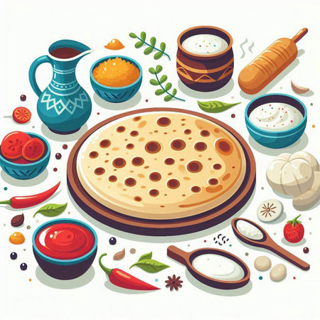 Vector illustration of traditional indian food. Vector illustration of indian cuisine.のイラスト素材