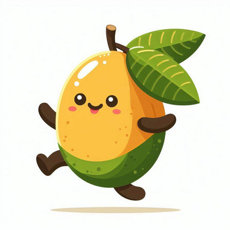 Cute cartoon character mango. Vector illustration isolated on white background.のイラスト素材