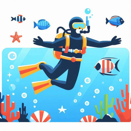Scuba diver with mask and fins. Underwater diving. Vector illustrationのイラスト素材