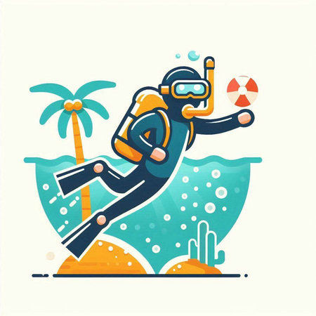 Scuba diving vector illustration. Flat design style modern vector illustration.のイラスト素材