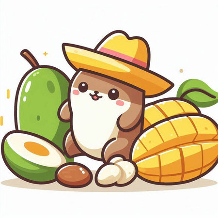 Illustration of a Cute Mango Fruit Character Mascotのイラスト素材
