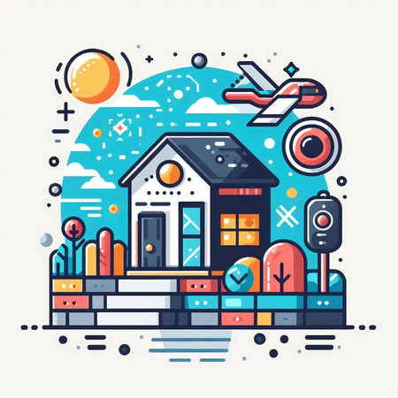 Vector illustration of modern flat line art design concept of real estate.のイラスト素材