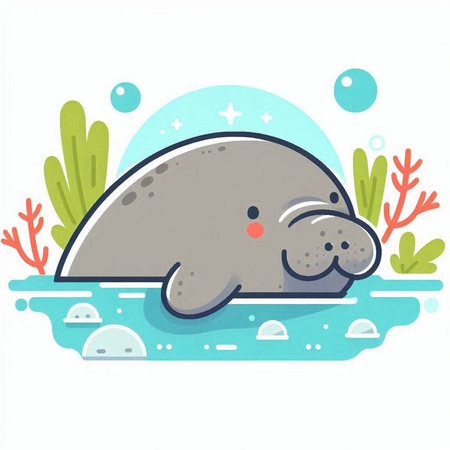 Vector illustration of a cute seal sleeping in the sea. Cute cartoon seal.のイラスト素材