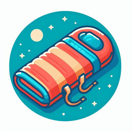 Vector illustration of a sleeping bag on a background of the night skyのイラスト素材