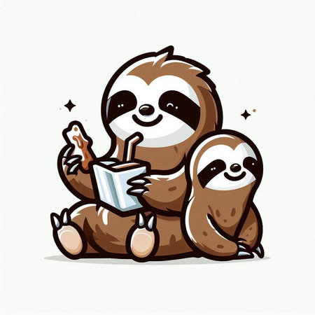 Cute cartoon sloth sitting and reading book. Vector illustration.のイラスト素材