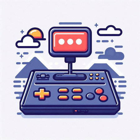 Retro video game console. Vector illustration in flat line style.のイラスト素材