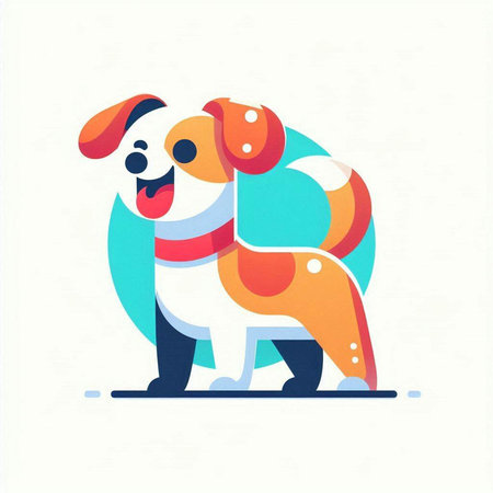 Vector illustration of a dog in a flat style on a white background.のイラスト素材