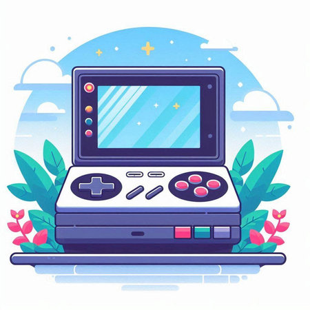 Retro video game console in flat style. Gamepad vector illustrationのイラスト素材