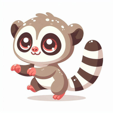 Cute cartoon lemur. Vector illustration isolated on white background.のイラスト素材