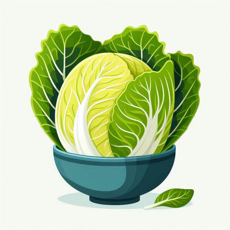 Cabbage in a bowl on a white background. Vector illustration.のイラスト素材
