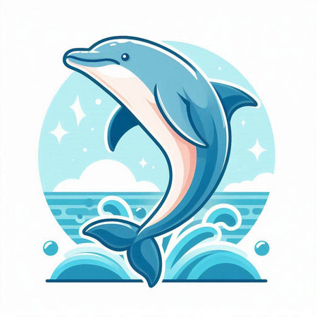 Dolphin swimming in the sea. Vector illustration in flat style.のイラスト素材