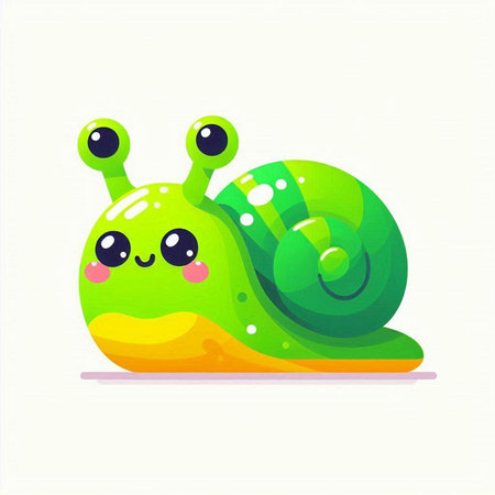 Cute cartoon snail on a white background. Vector illustration, flat design.のイラスト素材