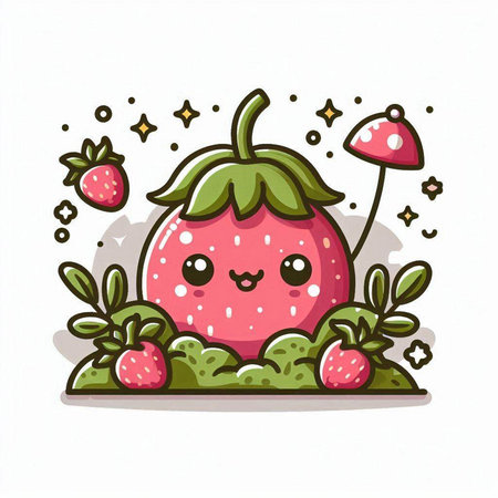 Cute kawaii strawberry fruit character. Vector cartoon illustration.のイラスト素材