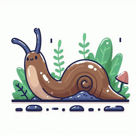 Snail in the garden. Vector illustration in flat cartoon style.のイラスト素材
