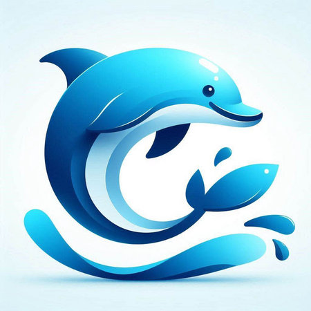 Vector illustration of blue dolphin in the form of a wave and fishのイラスト素材